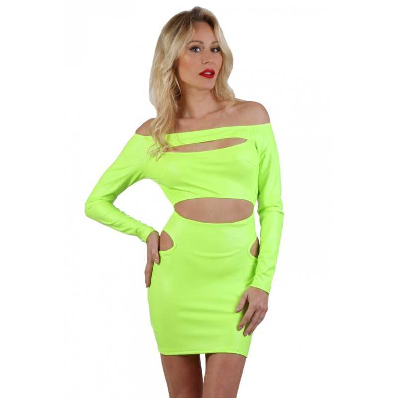 Site Loveshop 75 & sexshop 75 Paris Robe ajourée Wetlook fluo