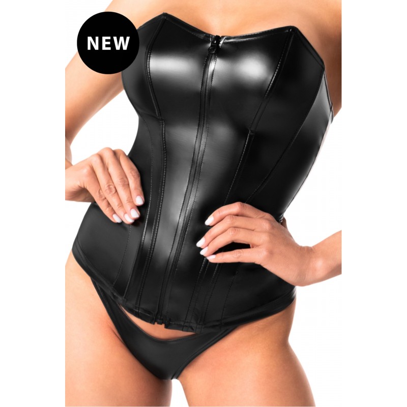 Corset wetlook noir zip F355