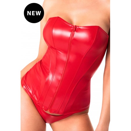 Corset wetlook rouge zip F355