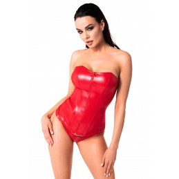 Corset wetlook rouge zip F355