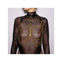 Harnais de poitrine cuir et chaines Gold