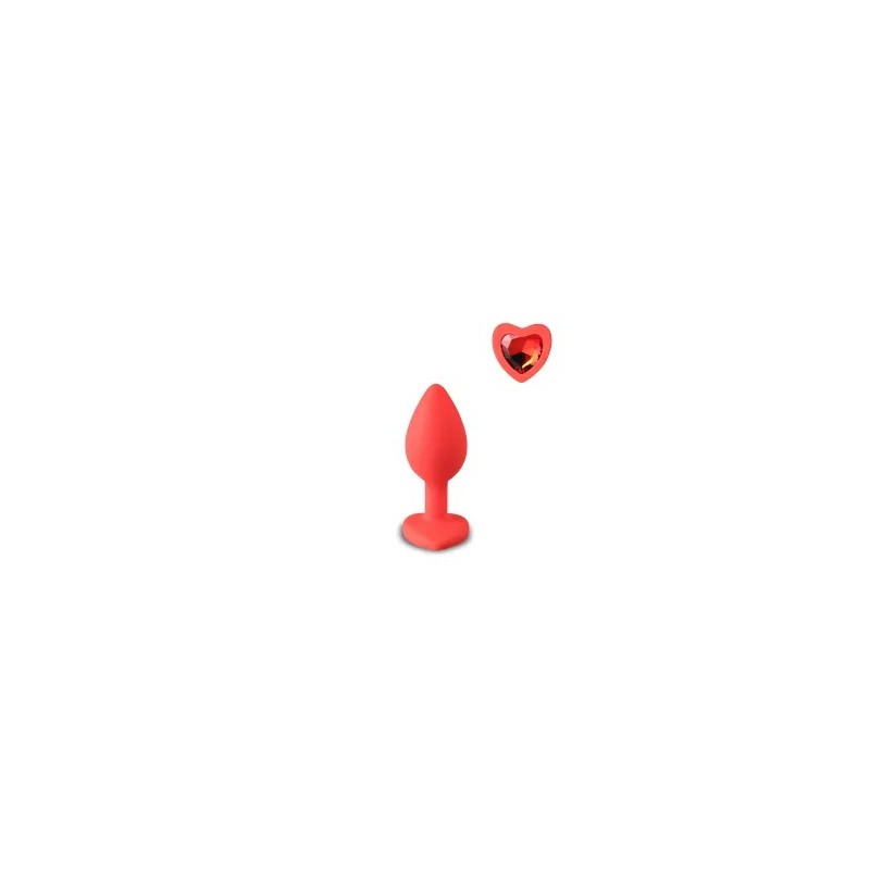 Plug anal en silicone de couleur rouge de petite taille avec diamant en forme de coeur taille smalll