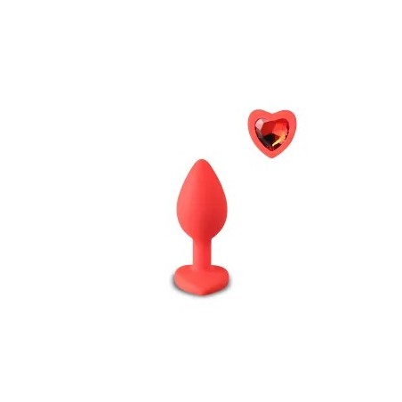 Plug anal en silicone de couleur rouge de petite taille avec diamant en forme de coeur taille smalll