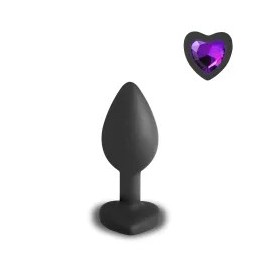 Plug anal en silicone de couleur noire de petite taille avec diamant en forme de coeur taille small