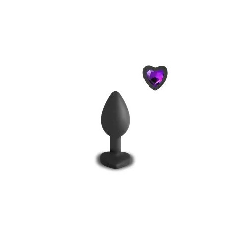 Plug anal en silicone de couleur noire de petite taille avec diamant en forme de coeur taille small