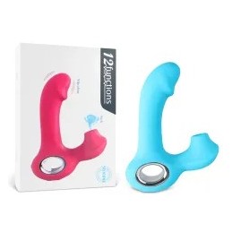 Vibromasseur rechargeable en silicone cyan 12 vitesses avec fonction succion