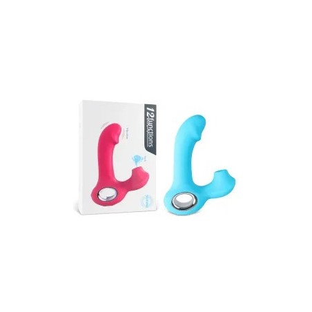 Vibromasseur rechargeable en silicone cyan 12 vitesses avec fonction succion