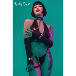 Collier noir plaque dorée & Laisse mousqueton doré