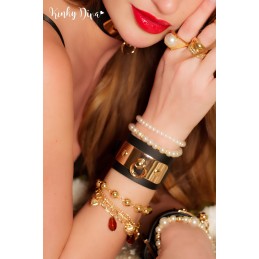 Collier noir plaque dorée & Laisse mousqueton doré