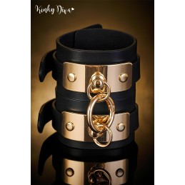 Collier noir plaque dorée & Laisse mousqueton doré