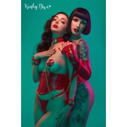 Collier Glossy rouge & Laisse mousqueton doré