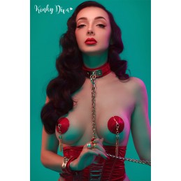 Collier Glossy rouge & Laisse mousqueton doré