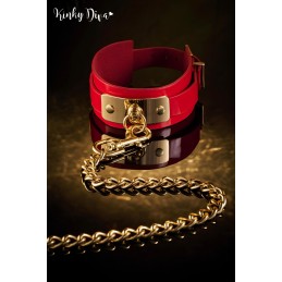 Collier Glossy rouge & Laisse mousqueton doré