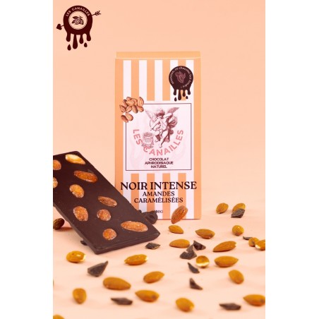 Tablette chocolat aphrodisiaque • Noir, Amandes caramélisées • 100g